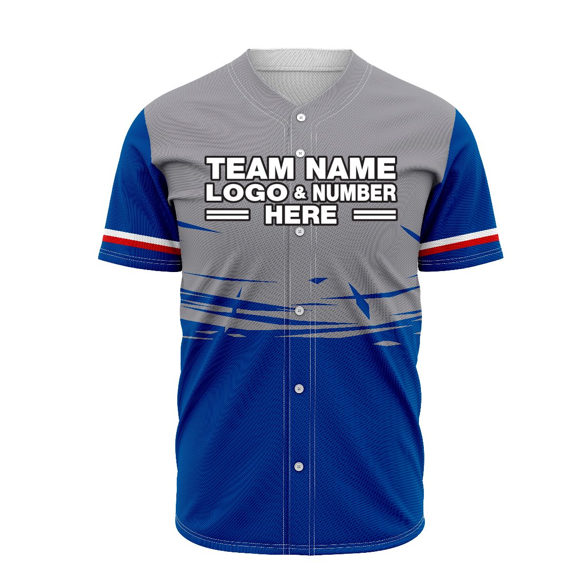 Custom Fully Sublimated Wind Pattern Gray Blue Performance Baseball Softball Full Buttons Jersey 16836
