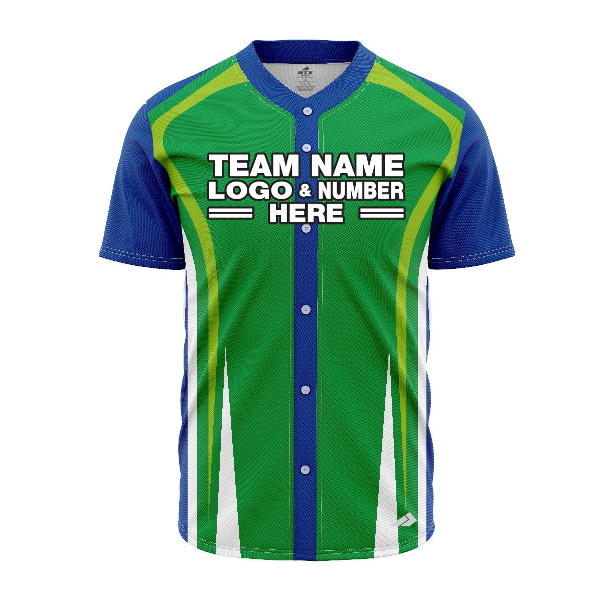 Custom Fully Sublimated Unique Four Pattern Green Blue White Performance Baseball Softball Full Buttons Jersey 16837