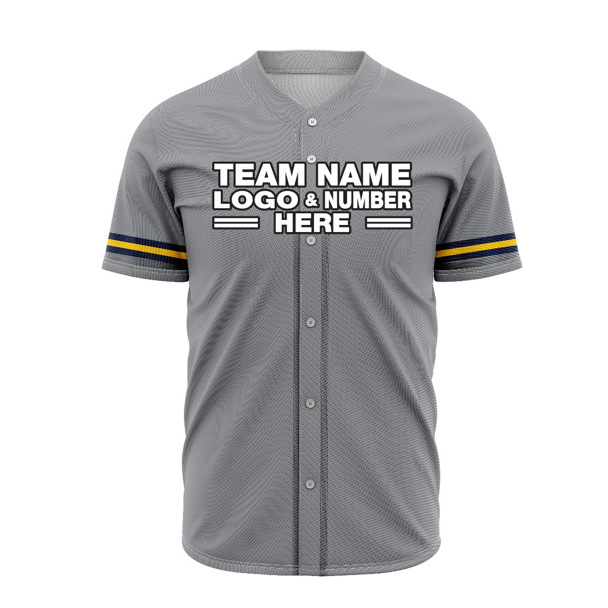 Custom Fully Sublimated Solid Six Pattern Gray Black Yellow Performance Baseball Softball Full Buttons Jersey 16885