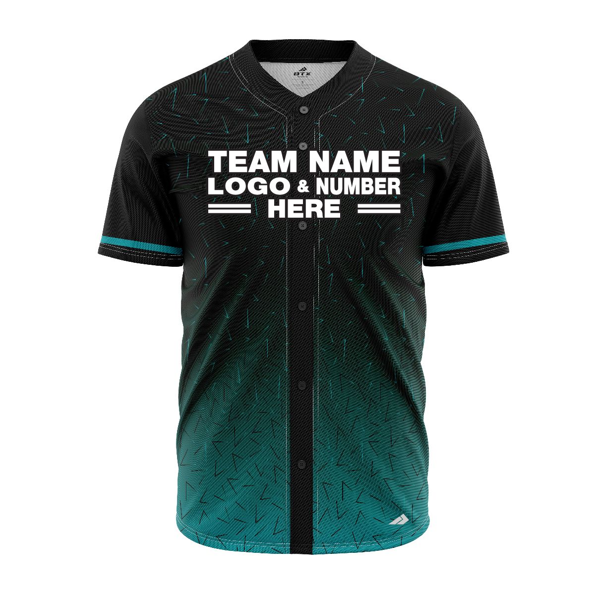 Custom Fully Sublimated Triangles Pattern Teal Black Performance Baseball Softball Full Buttons Jersey 16890