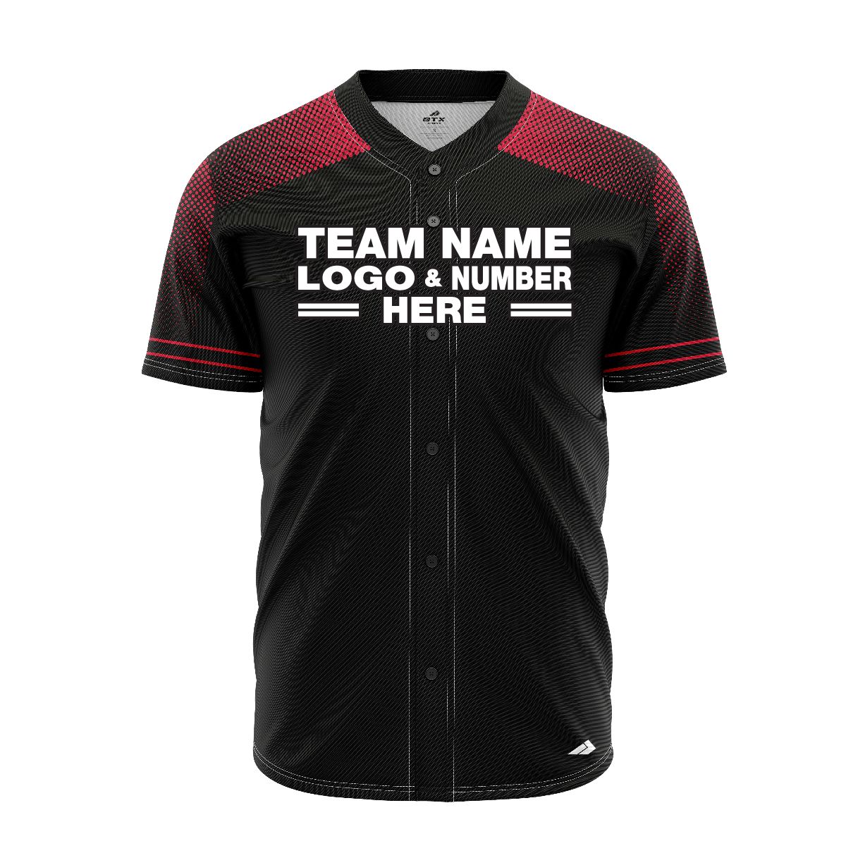 Custom Fully Sublimated Shoulder Stitches Pattern Black Red Performance Baseball Softball Full Buttons Jersey 16918