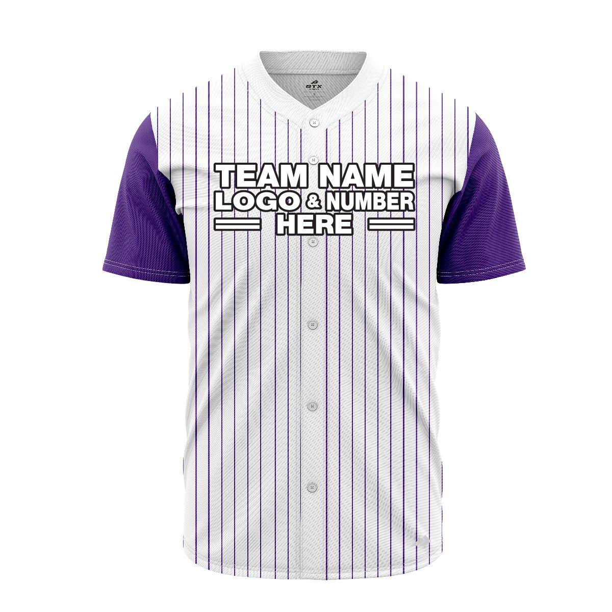 Custom Fully Sublimated Vertical Stripes Pattern White Purple Teal Performance Baseball Softball Full Buttons Jersey 16922