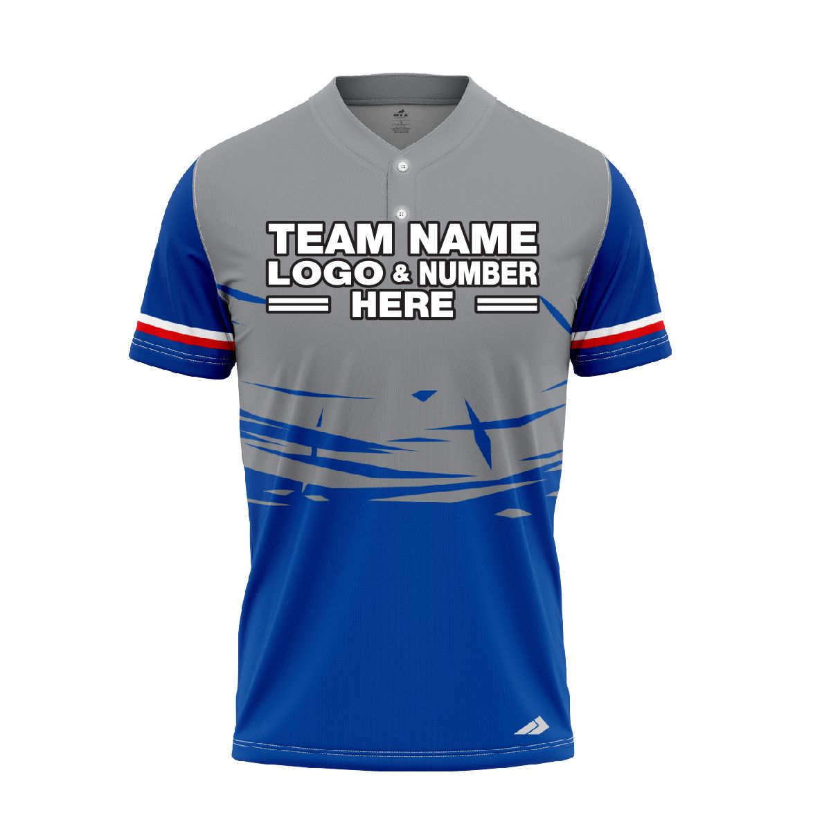 Custom Fully Sublimated Wind Pattern Gray Blue Performance Baseball Softball Two Buttons Jersey 17000 Custom Fully Sublimated Wind Pattern Gray Blue Performance Baseball Softball Two Buttons Jersey 17000