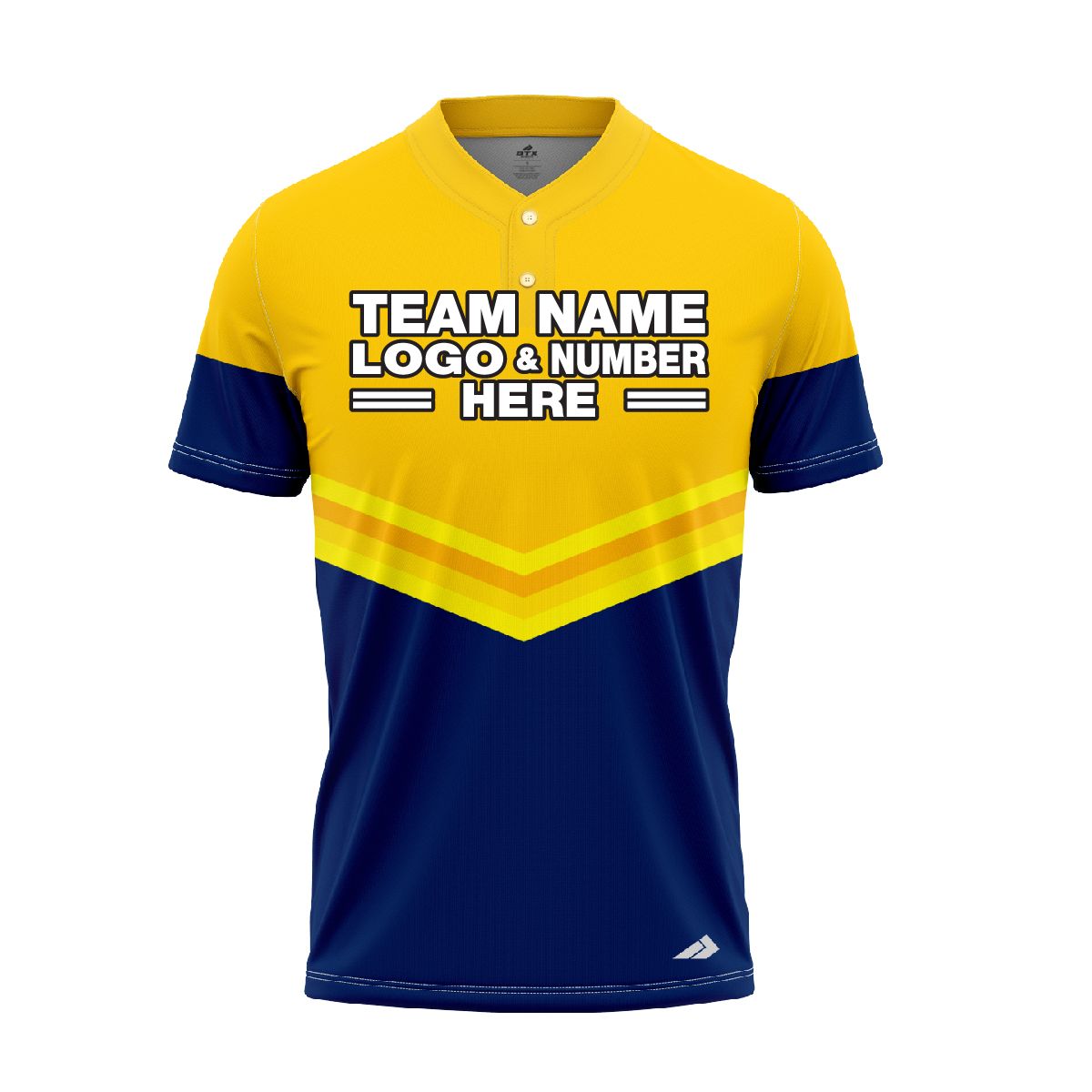 Custom Fully Sublimated Spike Down Pattern Blue Yellow Performance Baseball Softball Two Buttons Jersey 16972