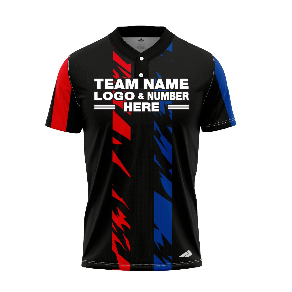 Custom Fully Sublimated Swarm Pattern Black Blue Red Performance Baseball Softball Two Buttons Jersey 16994