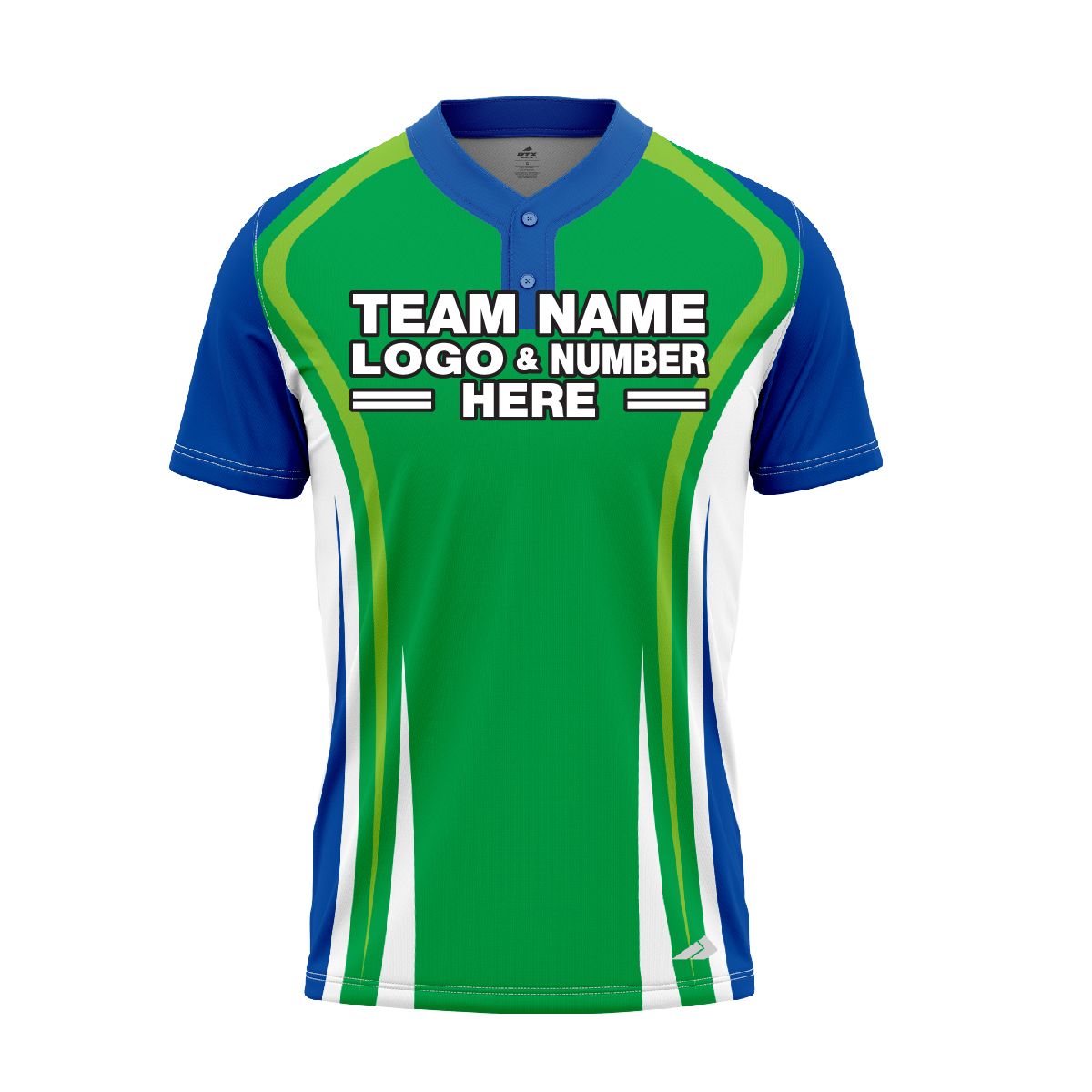 Custom Fully Sublimated Unique Four Pattern Green Blue White Performance Baseball Softball Two Buttons Jersey 17002