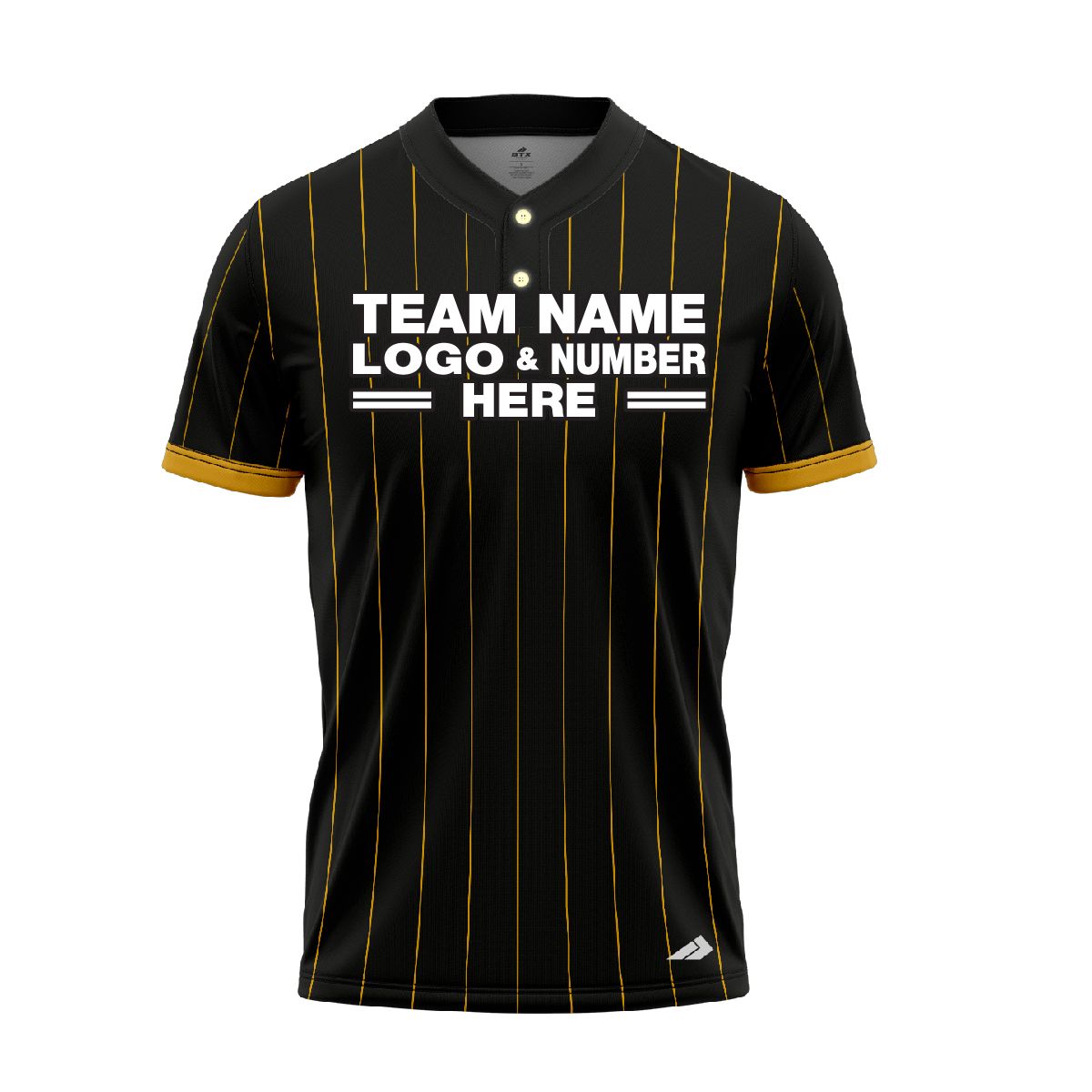 Custom Fully Sublimated Vertical Stripes Eight Pattern Black Gold Performance Baseball Softball Two Buttons Jersey 17008
