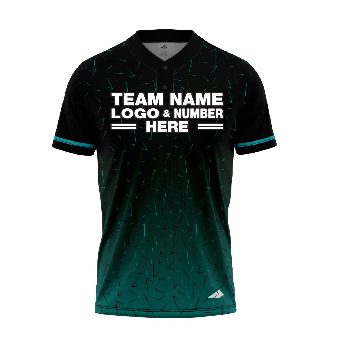 Custom Fully Sublimated Triangles Pattern Teal Black Performance Baseball Softball Two Buttons Jersey 17038
