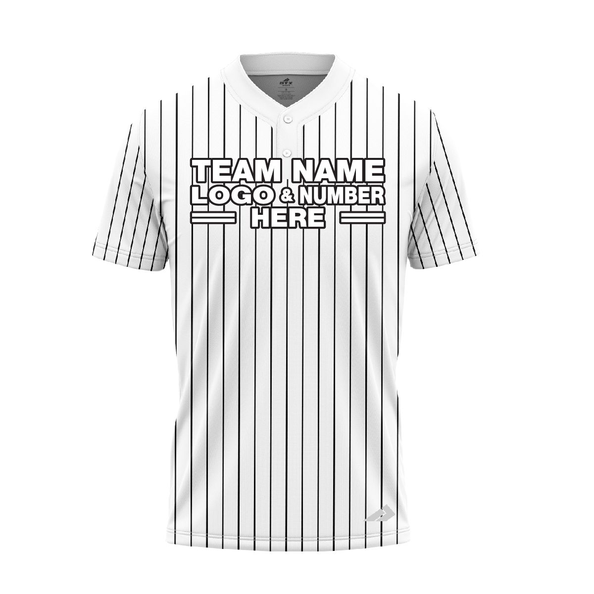 Custom Fully Sublimated Vertical Stripes Two Pattern White Black Performance Baseball Softball Two Buttons Jersey 17060