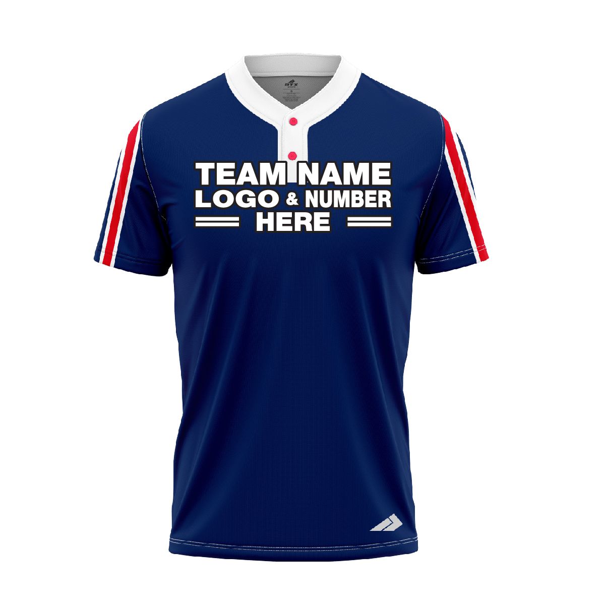 Custom Fully Sublimated Vertical Stripes on Sleeves Pattern Blue Red White Performance Baseball Softball Two Buttons Jersey 17062