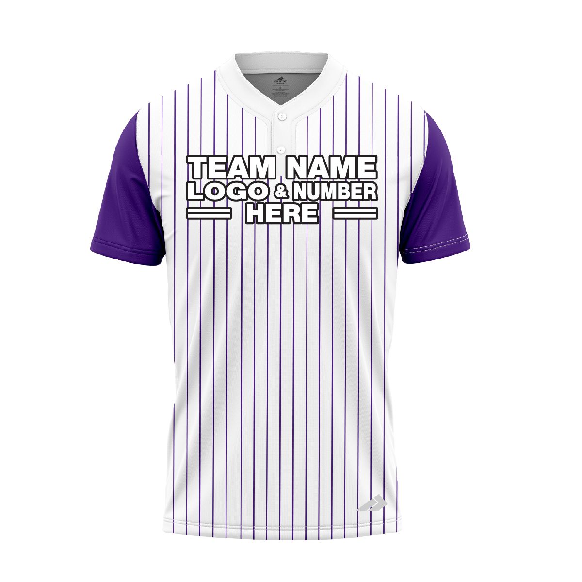 Custom Fully Sublimated Vertical Stripes Pattern White Purple Teal Performance Baseball Softball Two Buttons Jersey 17078