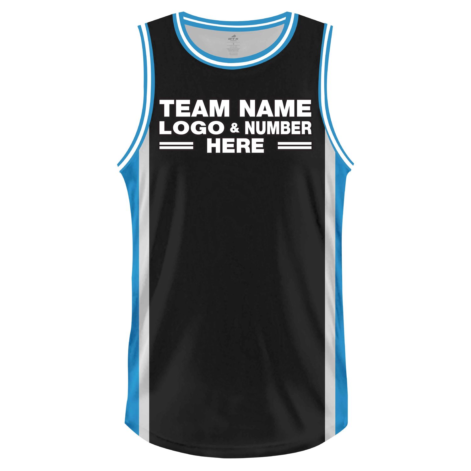 Custom Fully Sublimated Modern Five Pattern Black SkyBlue White Performance Basketball Uniform Jersey 22847