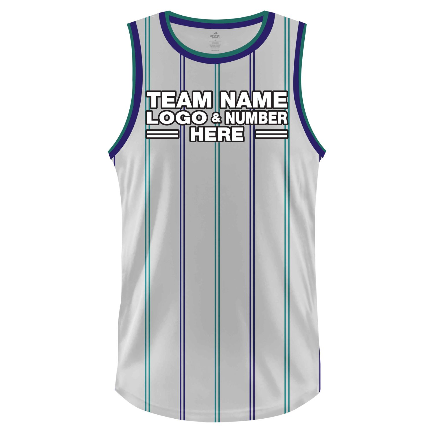 Custom Fully Sublimated Vertical Stripes Four Pattern White Teal Purple Performance Basketball Uniform Jersey 23047