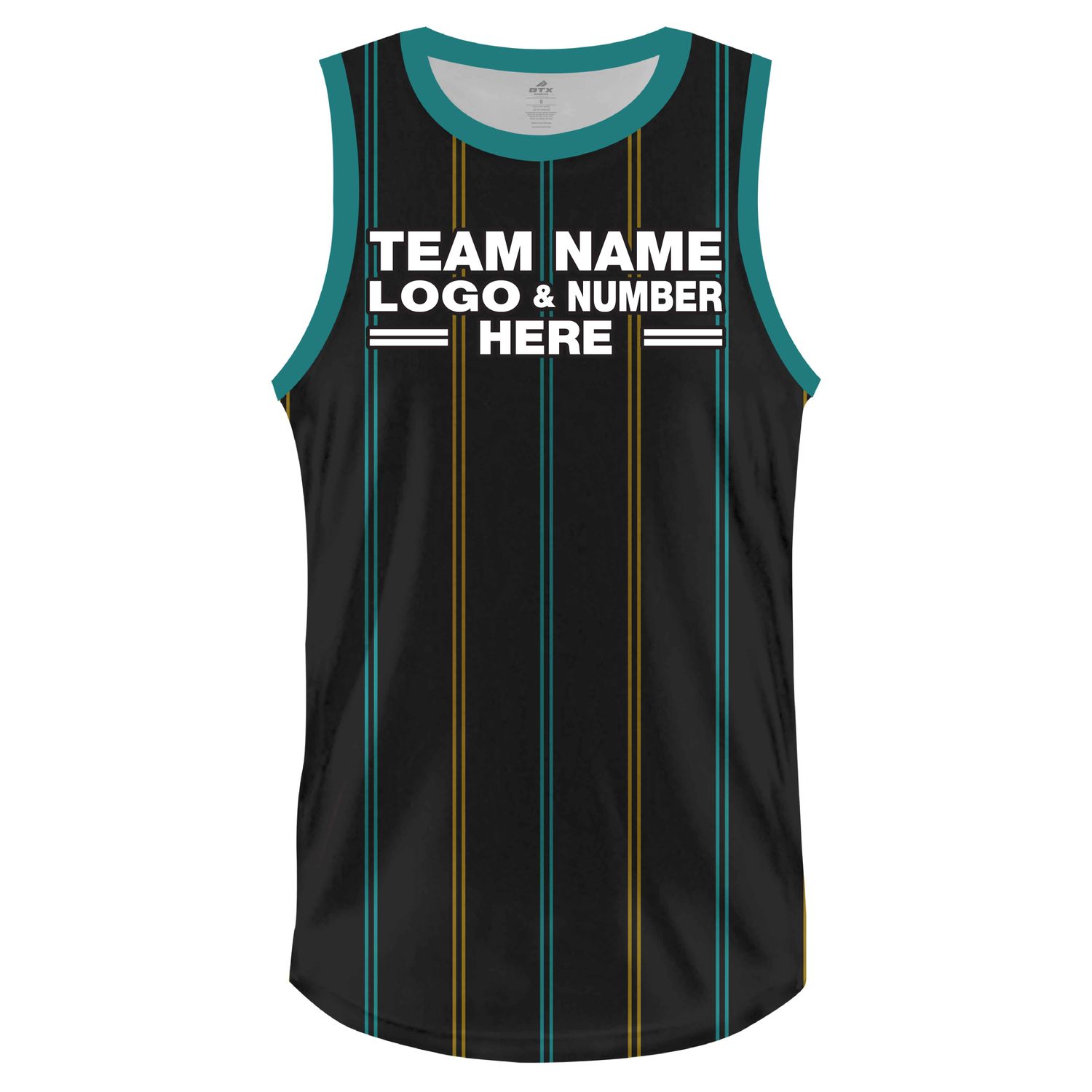 Custom Fully Sublimated Vertical Stripes Two Pattern Black Teal Yellow Performance Basketball Uniform Jersey 23017