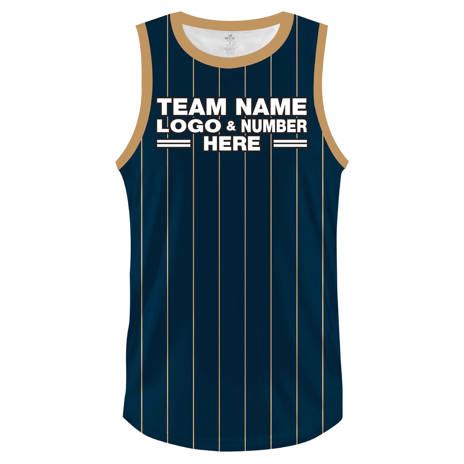 Custom Fully Sublimated Vertical Stripes Five Pattern Dark Blue Gold Performance Basketball Uniform Jersey 23197