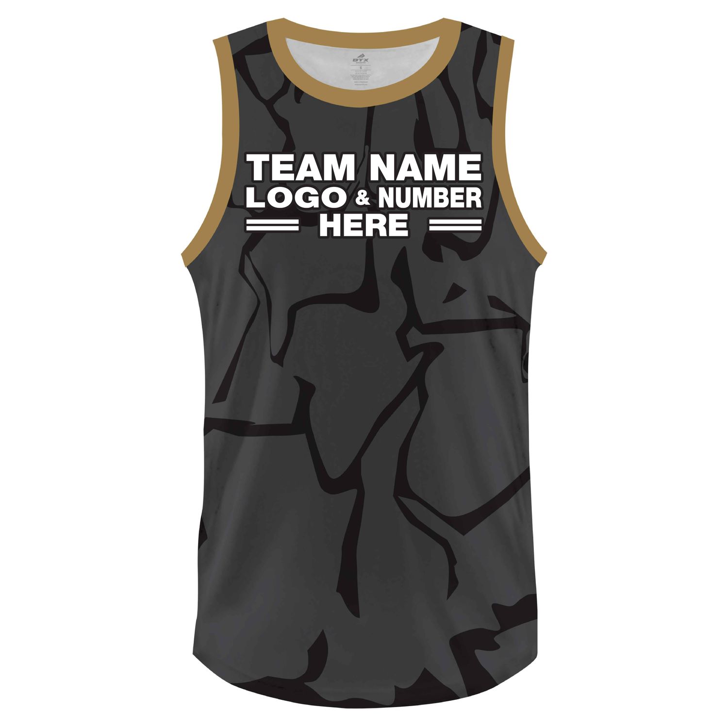 Custom Fully Sublimated Cracked Pattern Black Gold Performance Basketball Uniform Jersey 23217