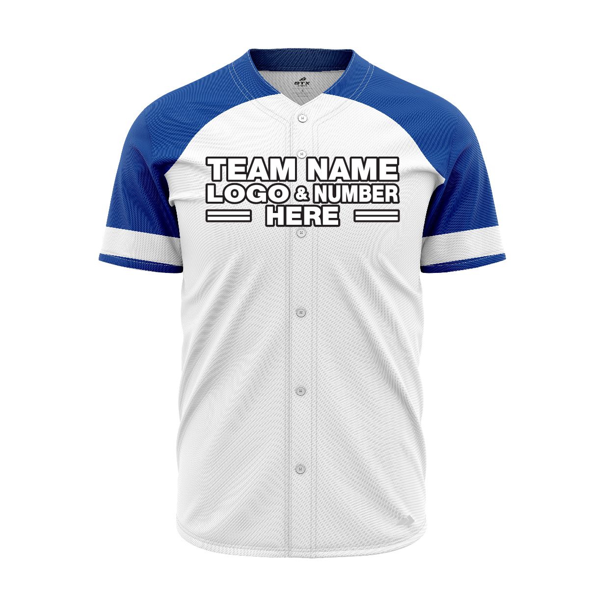 Custom Fully Sublimated Radiant Two Pattern White Blue Performance Baseball Softball Full Buttons Jersey 24441