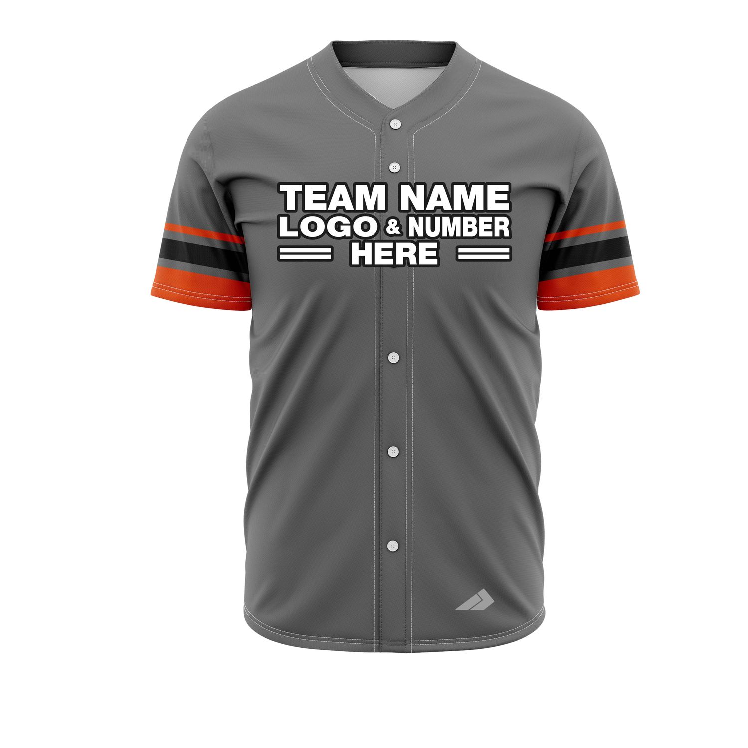 Custom Fully Sublimated Solid Nine Pattern Gray Orange Performance Baseball Softball Full Buttons Jersey 25026