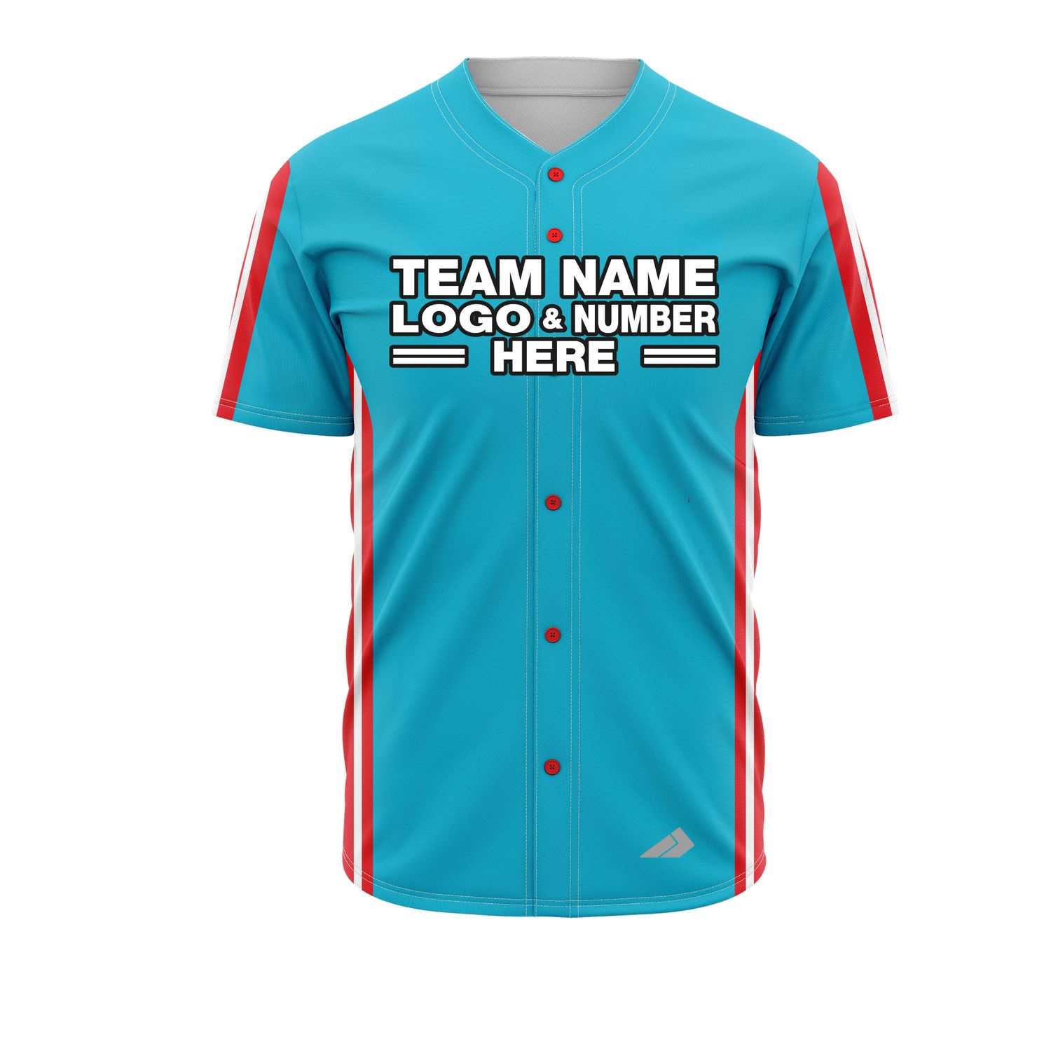Custom Fully Sublimated Three Stripes Waist Pattern SkyBlue Red White Performance Baseball Softball Full Buttons Jersey 25014