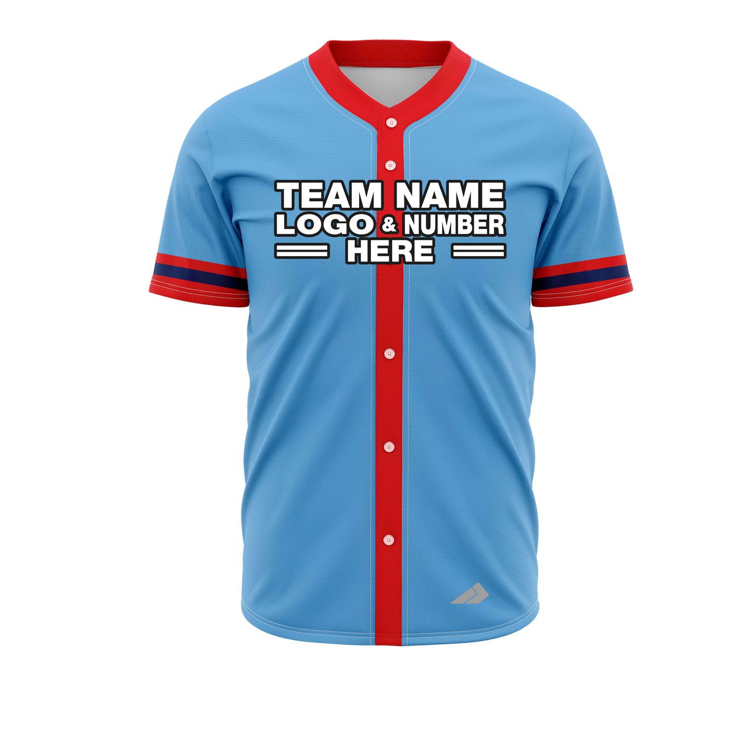 Custom Fully Sublimated Elegant Eight Pattern SkyBlue Red Performance Baseball Softball Full Buttons Jersey 25023