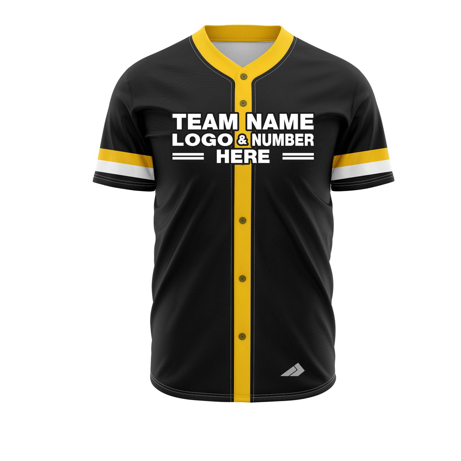Custom Fully Sublimated Solid Five Pattern Black Yellow White Performance Baseball Softball Full Buttons Jersey 25012