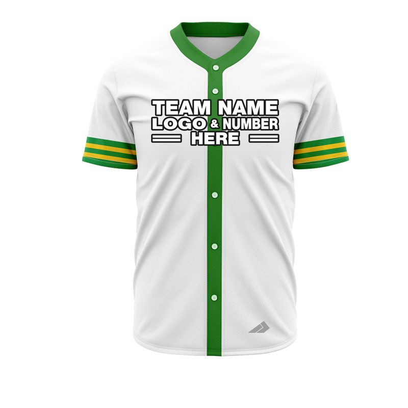 Custom Fully Sublimated Elegant Three Pattern White Yellow Green Performance Baseball Softball Full Buttons Jersey 25015
