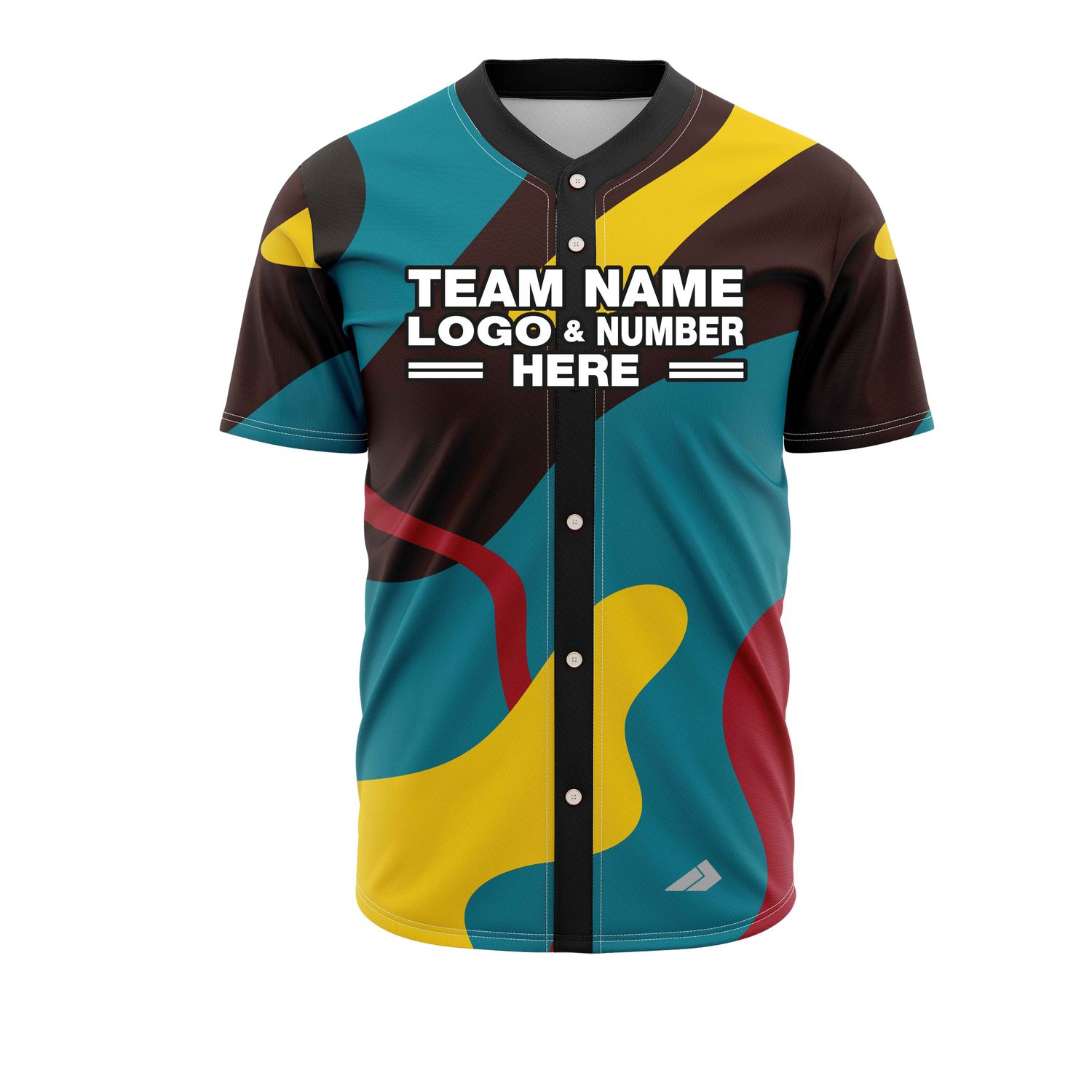 Custom Fully Sublimated Spots Pattern Teal Black Yellow Red Performance Baseball Softball Full Buttons Jersey 25048