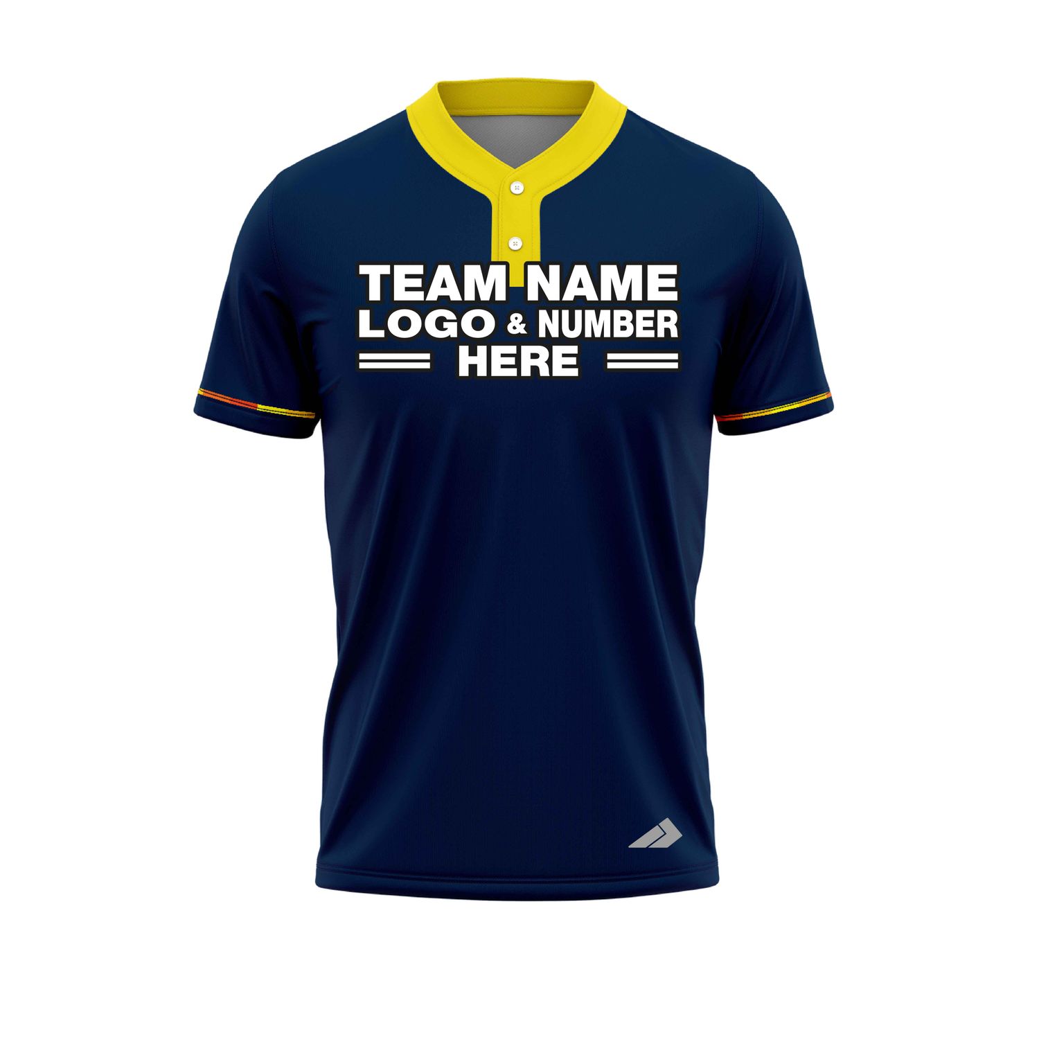 Custom Fully Sublimated Solid Three Pattern Dark Blue Yellow Performance Baseball Softball Two Buttons Jersey 25055