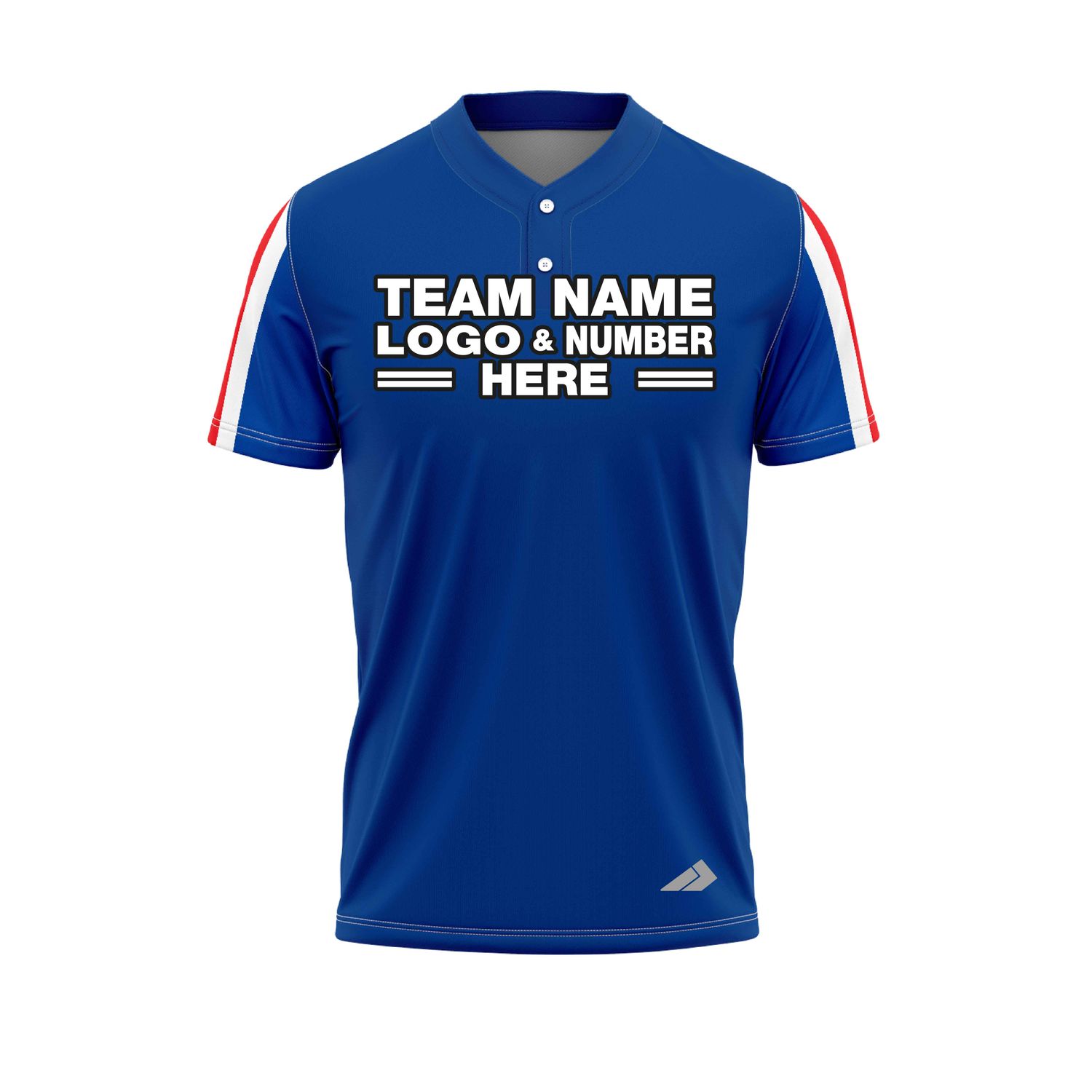 Custom Fully Sublimated Vertical Stripes on Sleeves Two Pattern Blue Red White Performance Baseball Softball Two Buttons Jersey 25062