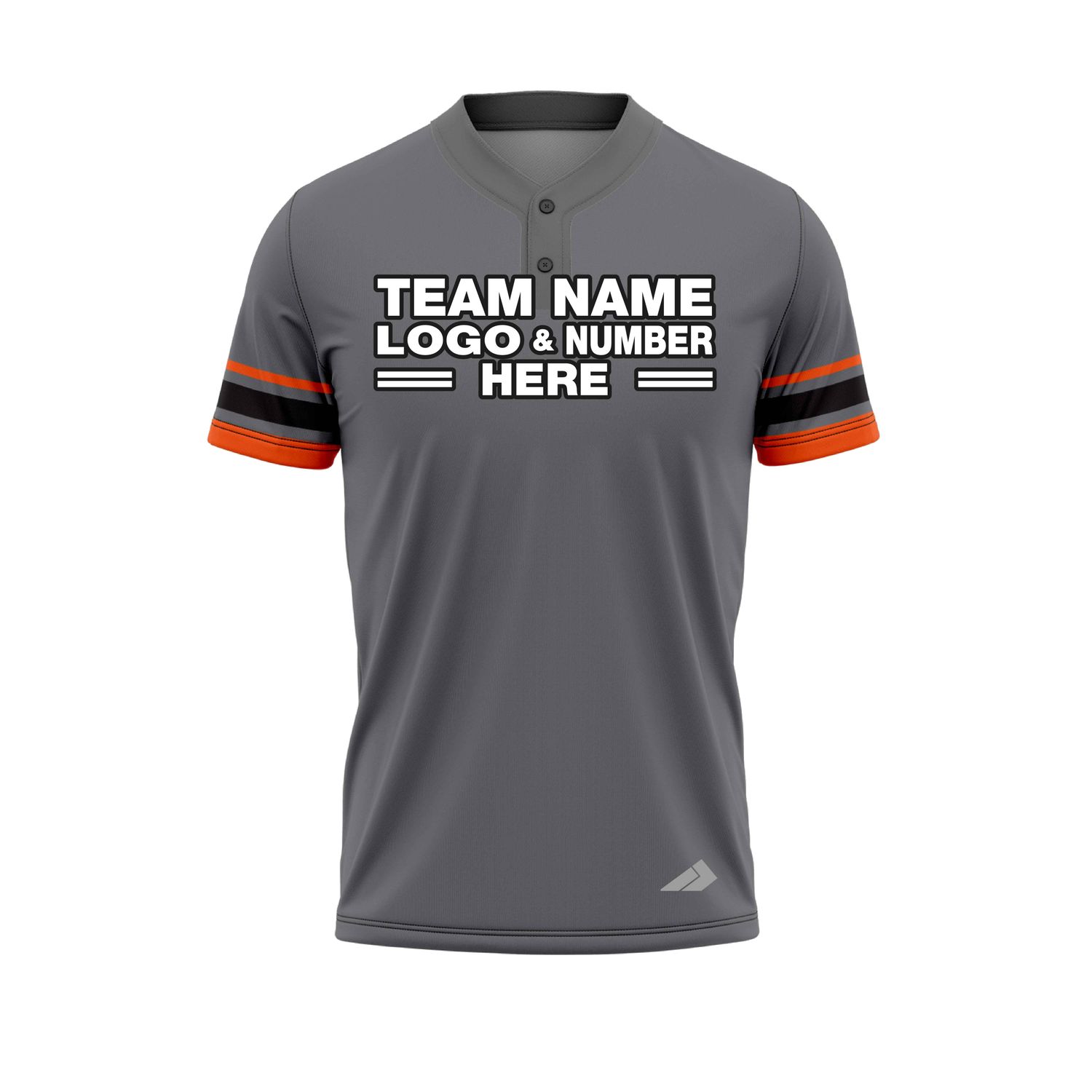 Custom Fully Sublimated Solid Nine Pattern Gray Orange Performance Baseball Softball Two Buttons Jersey 25071