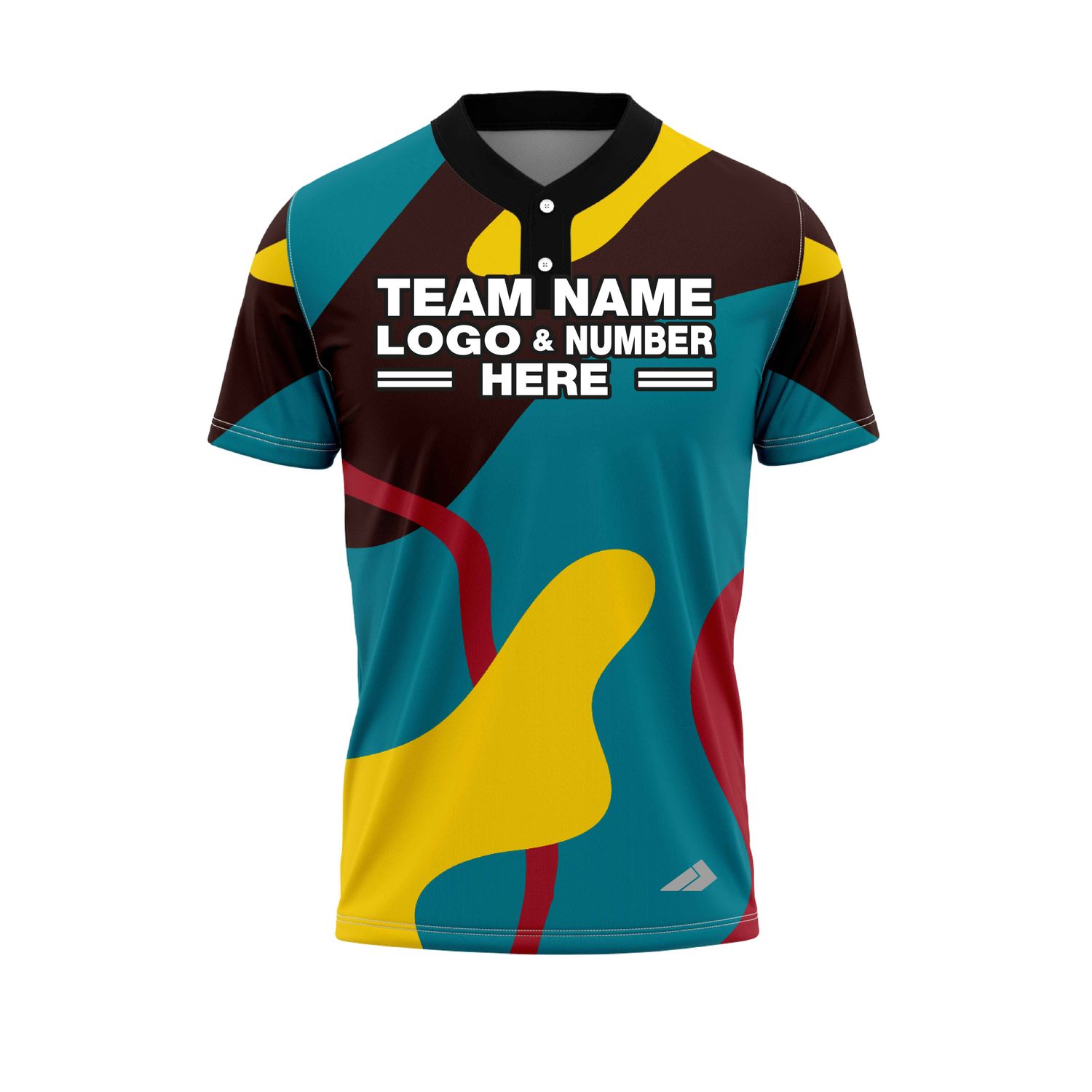 Custom Fully Sublimated Spots Pattern Teal Black Yellow Red Performance Baseball Softball Two Buttons Jersey 25091