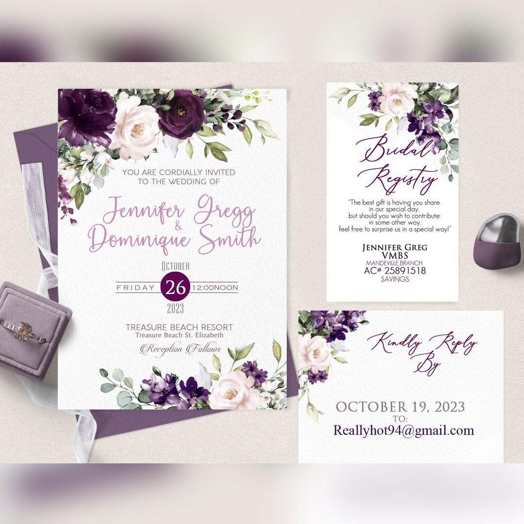 Purple and Blush Wedding Invitation -Digital