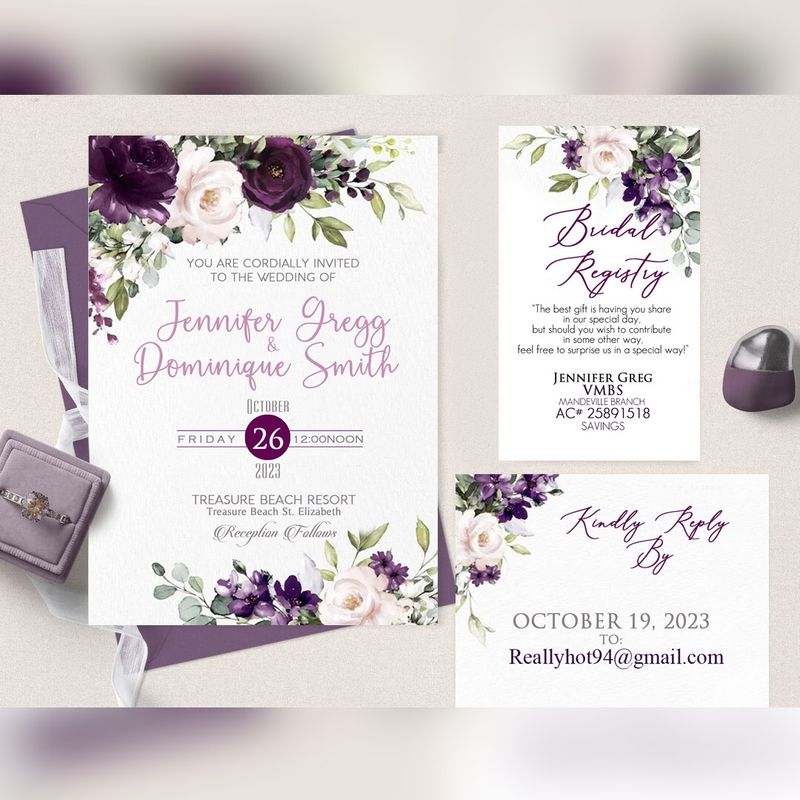 Purple and Blush Wedding Invitation -Digital