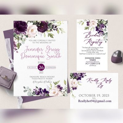 Purple and Blush Wedding Invitation -Digital