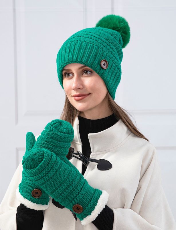 Button Hat Mitten Set (GN)