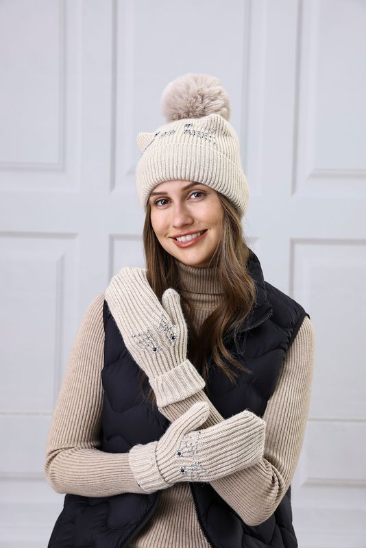 Kitten Hat Mitten Set -147 Beige