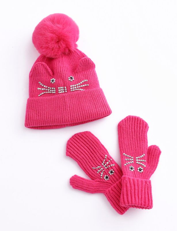 Kitten Hat Mitten Set -147 Fuchsia