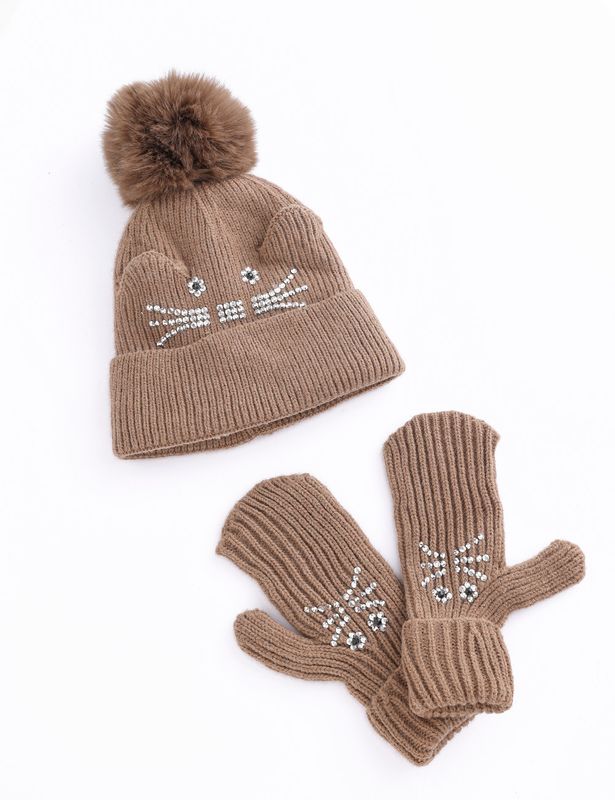 Kitten Hat Mitten Set -147 Brown