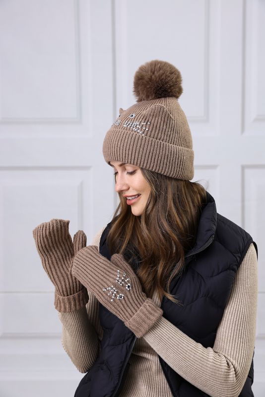 Kitten Hat Mitten Set -147 Brown