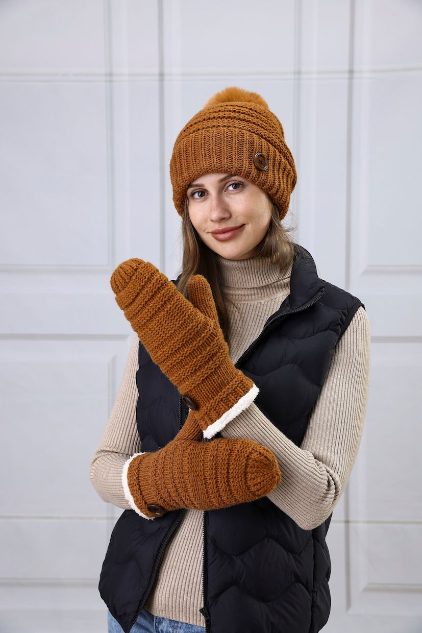 Button Hat Mitten Set -M25 Rustic