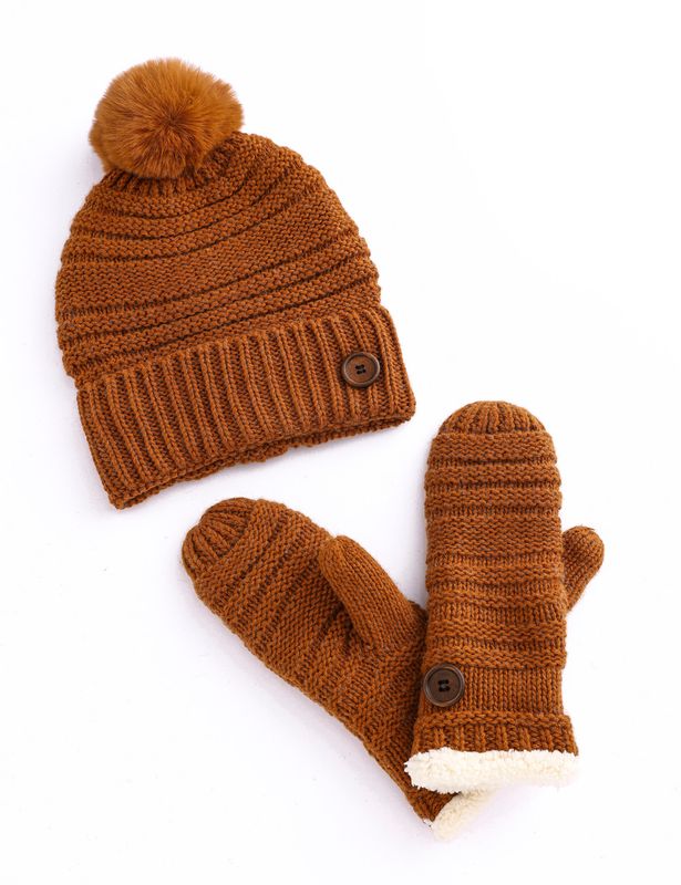 Button Hat Mitten Set -M25 Rustic