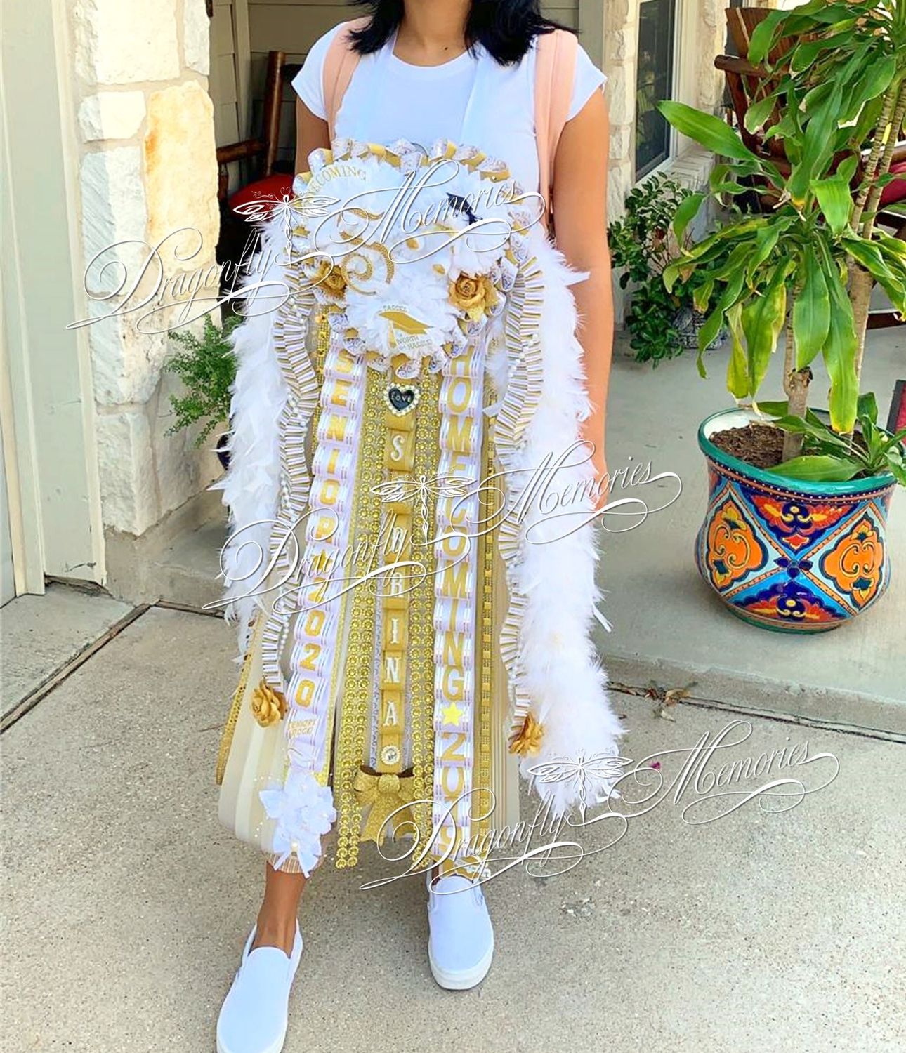 Triple Homecoming Bling Mum w/ Rhinestone Initial
