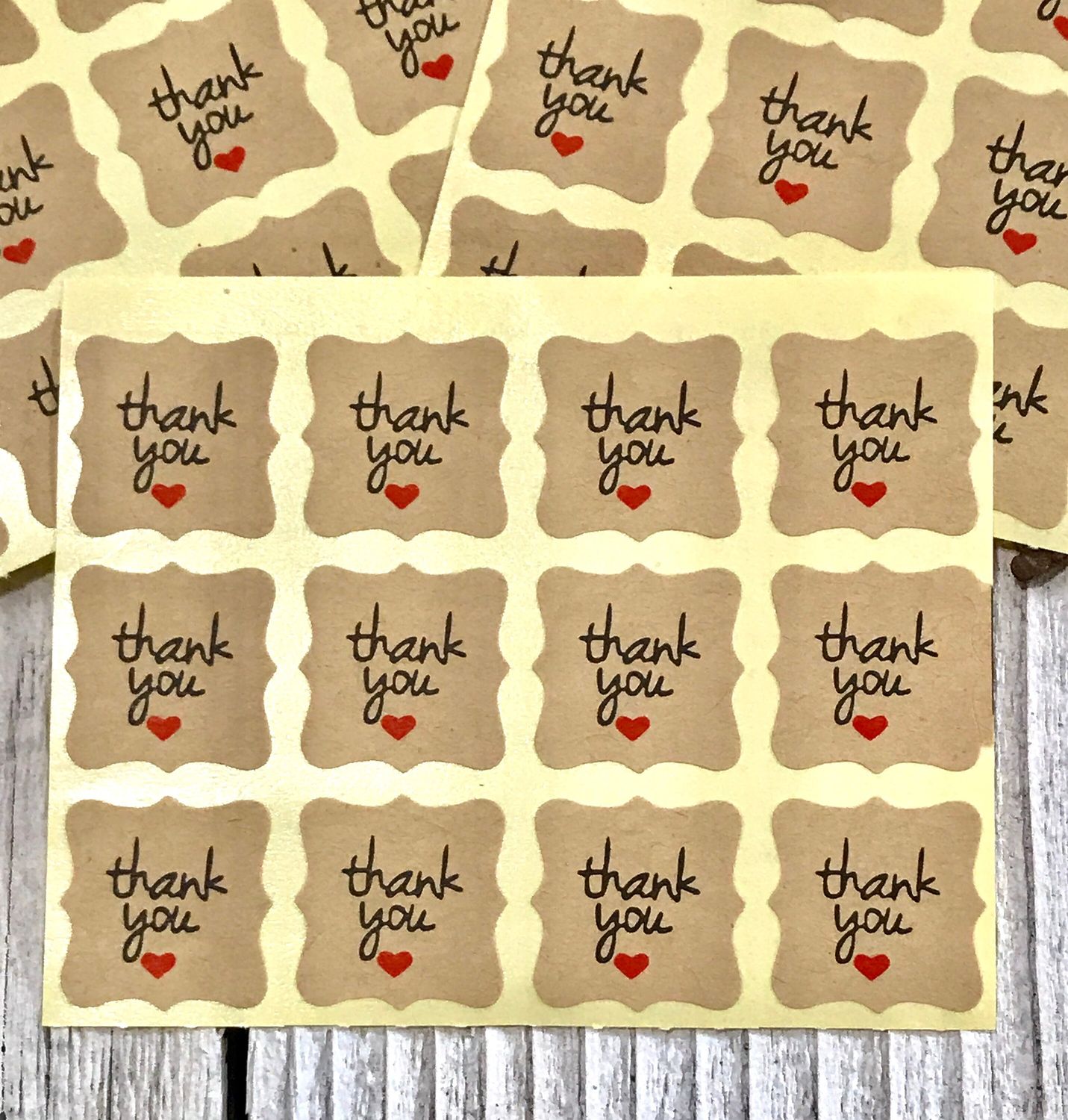 Thank You Stickers - Small Craft Labels - Square Sticker Decal - Thank You Heart - Product Packaging Thank You Labels - Small Business Label