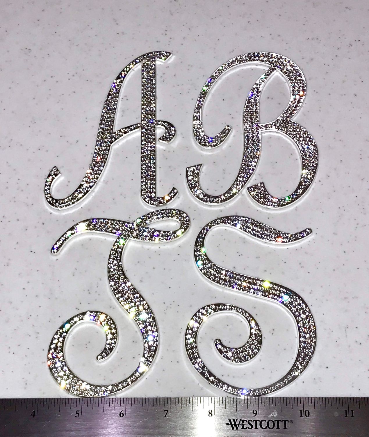 Large SILVER Rhinestone LETTERS, Rhinestone Embellishment, Initial Flatback, Silver Bling Metal Monogram, Rhinestone Letter