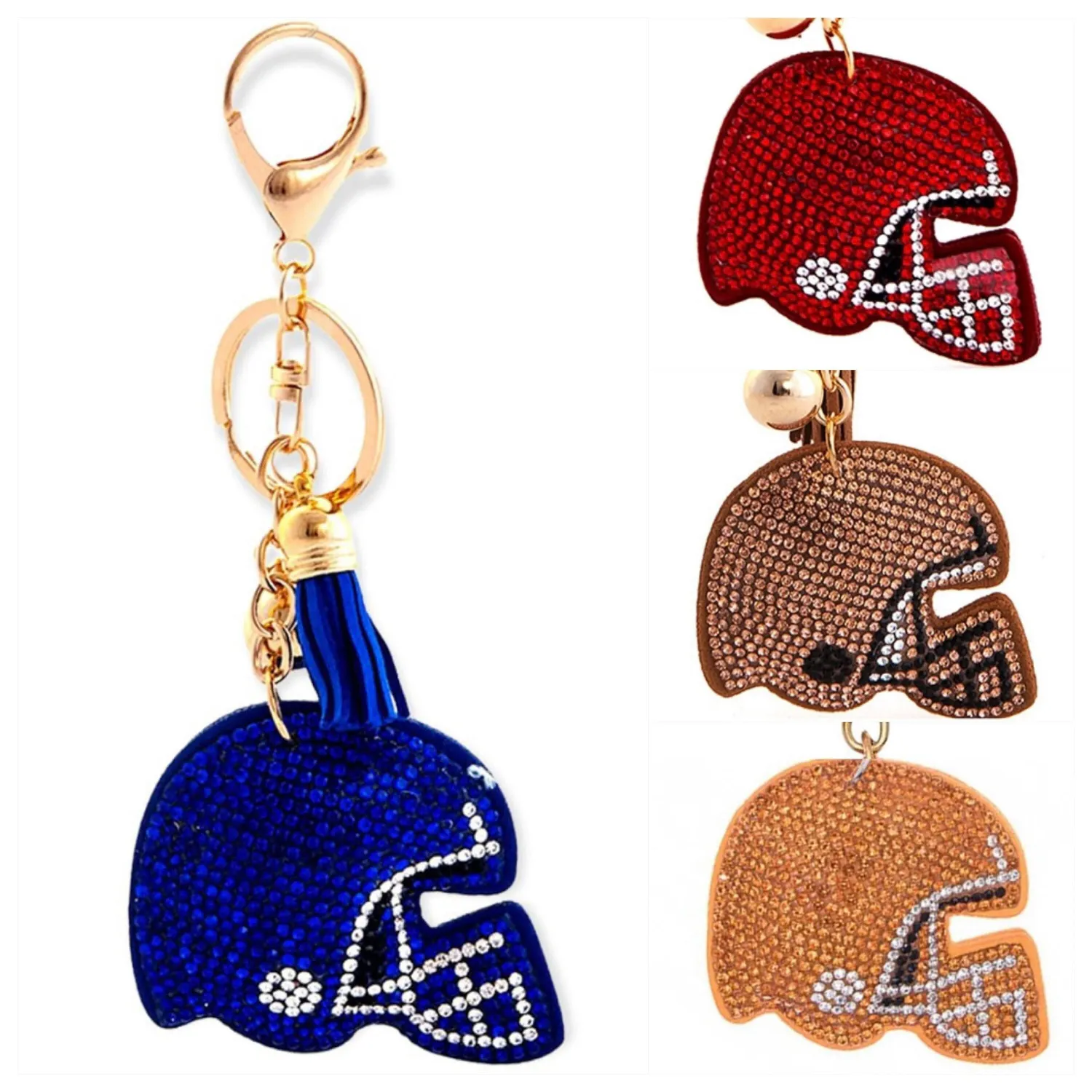 RHINESTONE FOOTBALL HELMET Keychain, Homecoming Mum Trinket, Awesome Sport Gift, Keyring Clip Tassels, Team Coach Ball Gift, Key Ring Chain