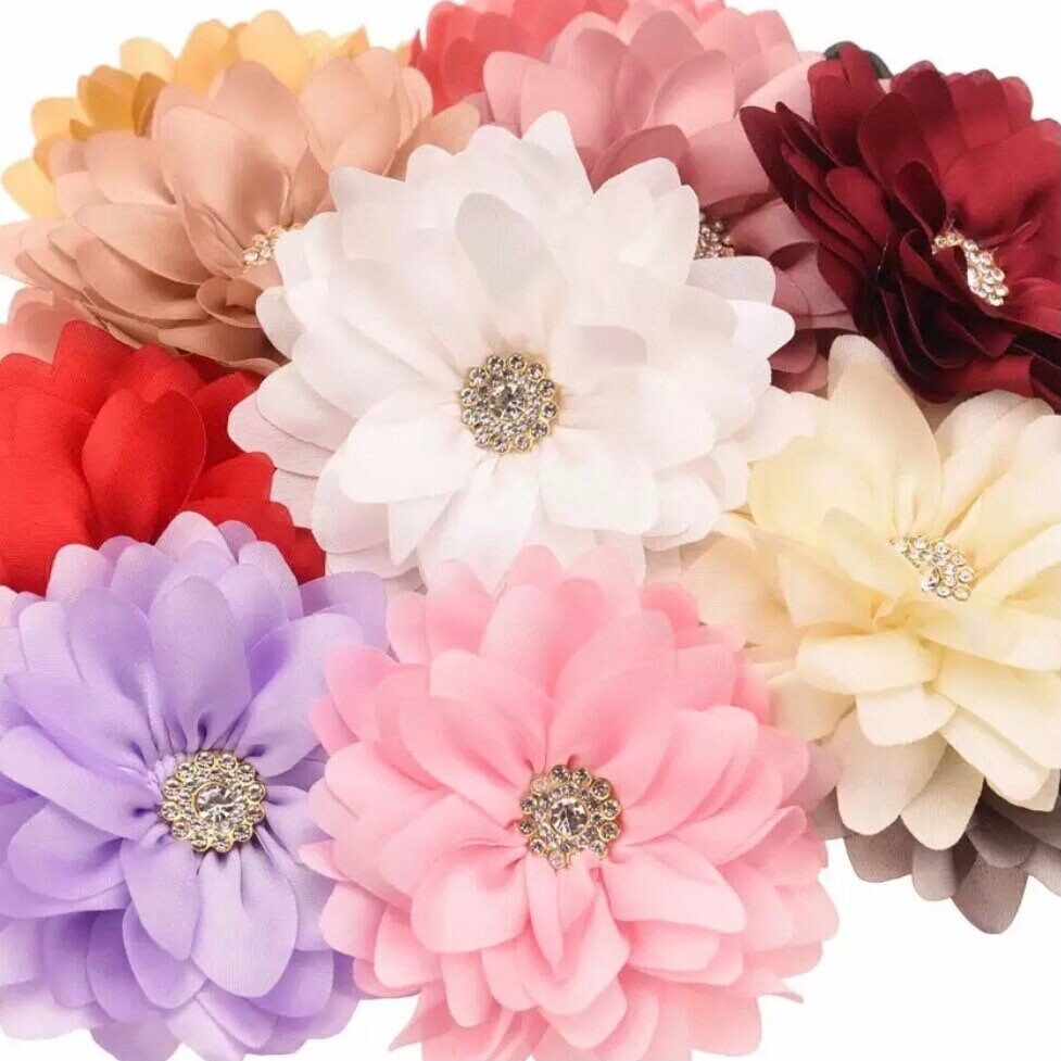 CHIFFON FLOWER with Rhinestone Center, Child Hair Accessory, Homecoming Supplies, Wedding Flowers, Sew On Girls Flowers, Bridal Bouquet