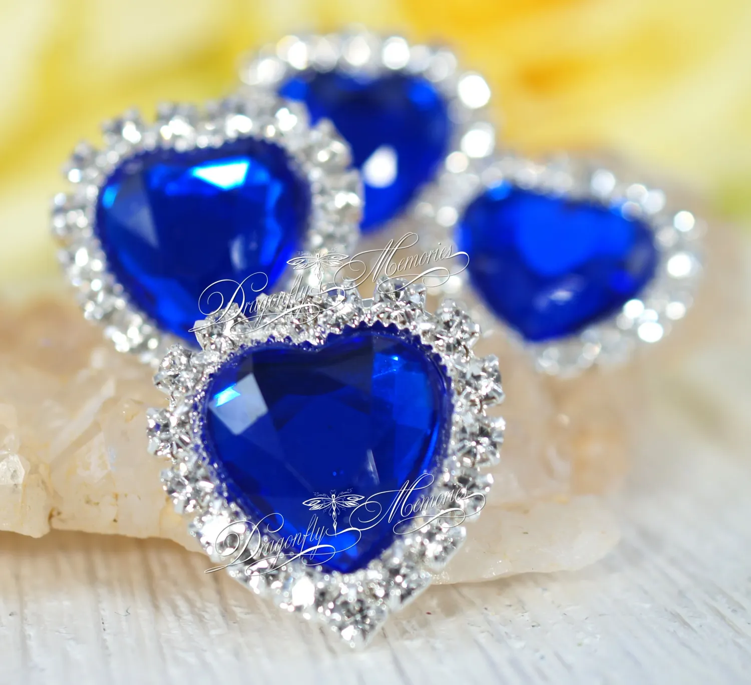 Rhinestone Heart Flat Back Cabochon Button Embellishment, Metal Crystal Heart, DIY Wedding, DIY Headband, Hair Clip, Metal Rhinestone, Blue