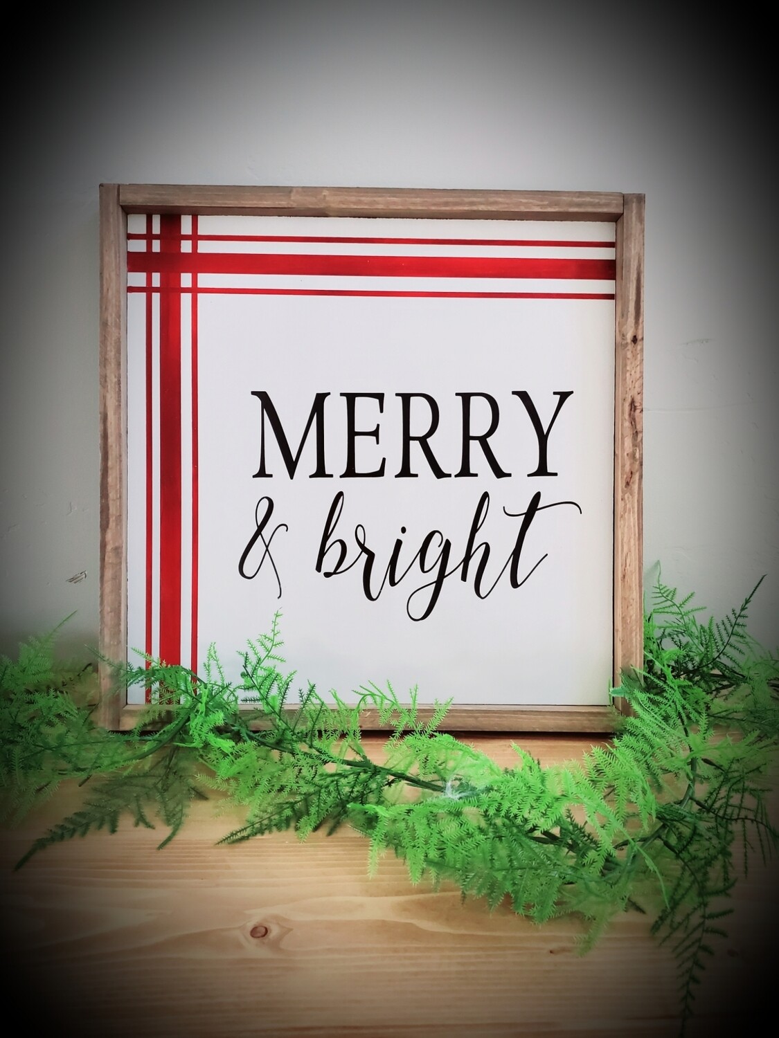 TICKING STRIPE MERRY &amp; BRIGHT (14  x 14&quot;)