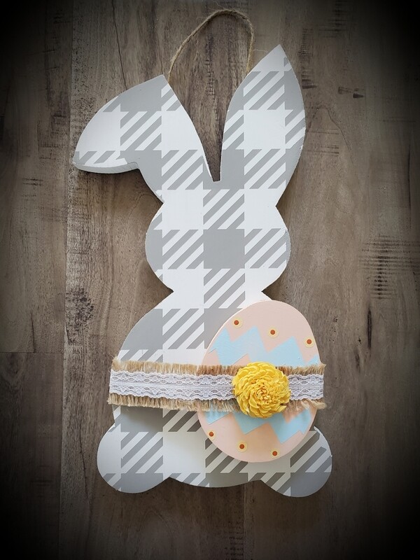 BUFFALO CHECK BUNNY WITH EGG ( 10 x 16 ") **