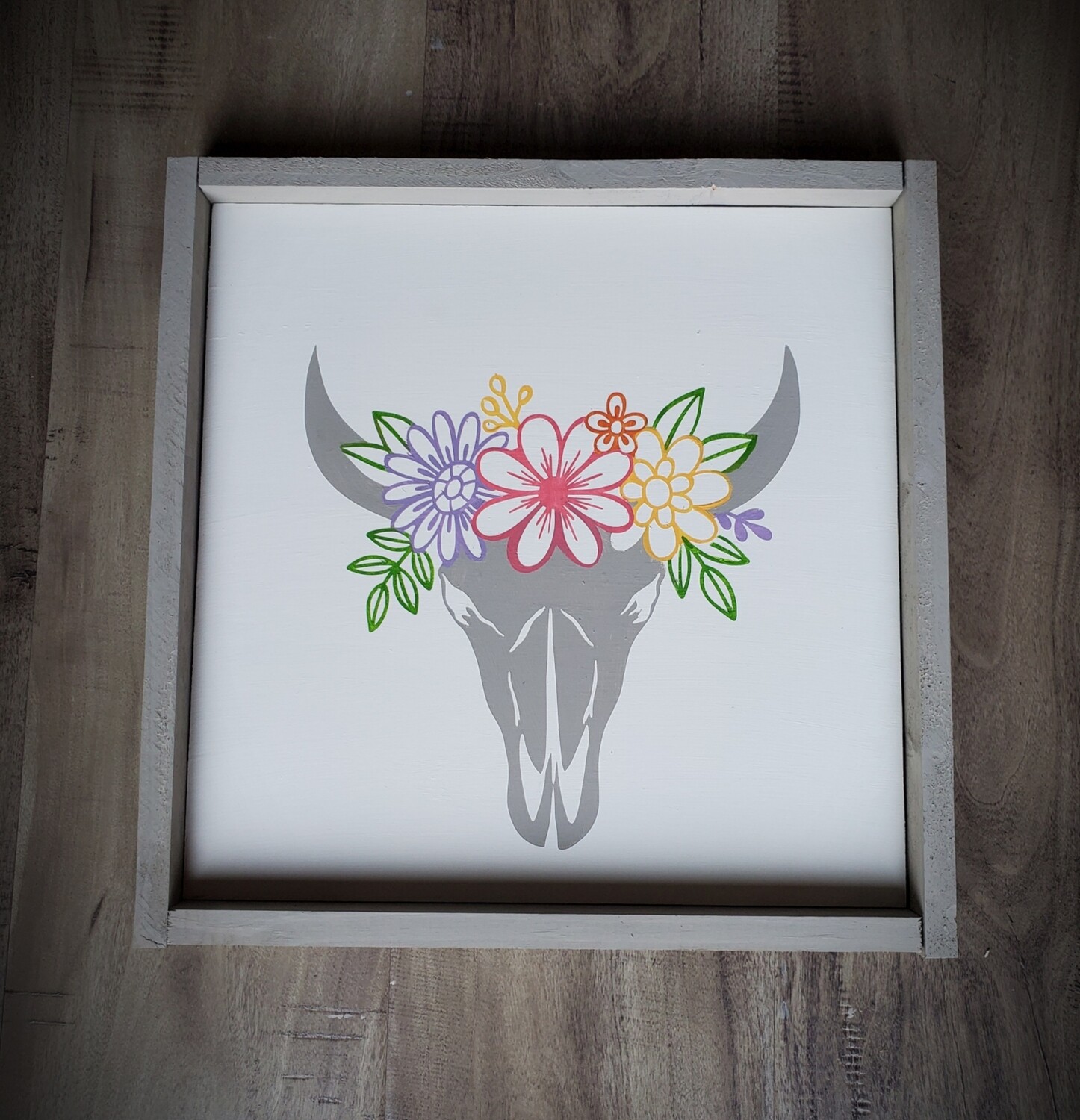 COW SKULL WITH FLOWERS (12 x 12&quot;)